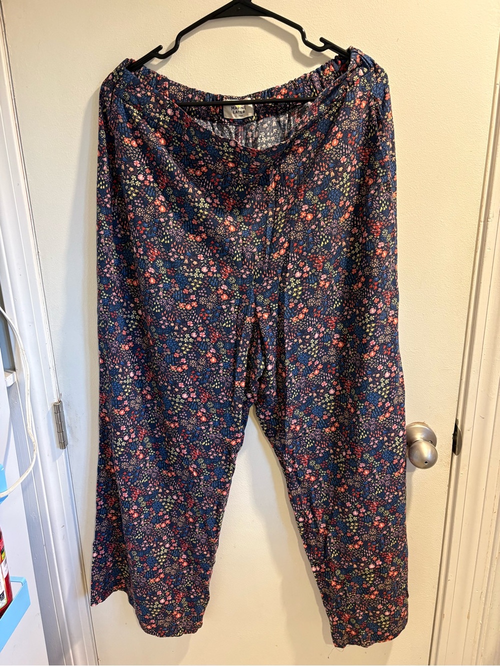 Marine Layer Navy Floral Elastic Waist Pants with Multicolor Blossoms